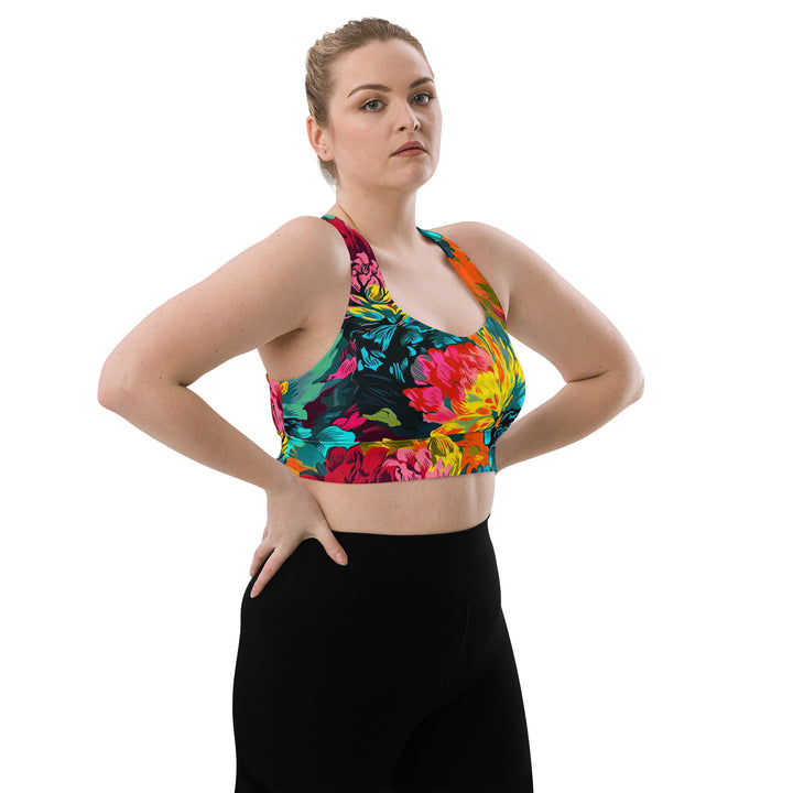 [Floral Bloom] Neon Longline Sports Bra Sports Bra The Hyper Culture