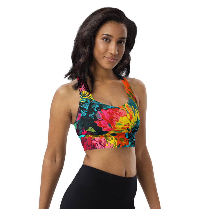 [Floral Bloom] Neon Longline Sports Bra Sports Bra The Hyper Culture