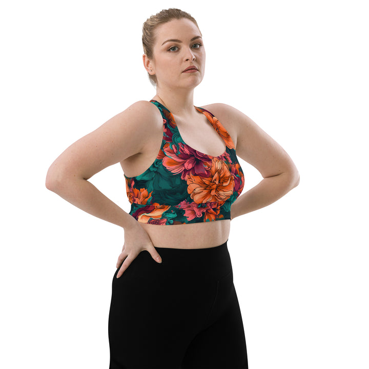 [Floral Bloom] Emerald Bliss Longline Sports Bra Sports Bra The Hyper Culture
