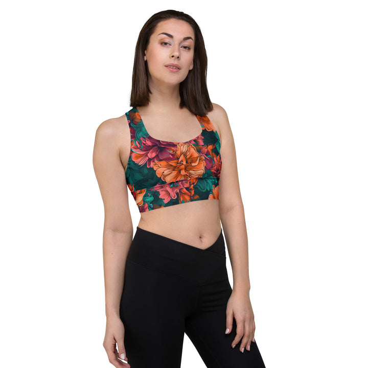 [Floral Bloom] Emerald Bliss Longline Sports Bra Sports Bra The Hyper Culture