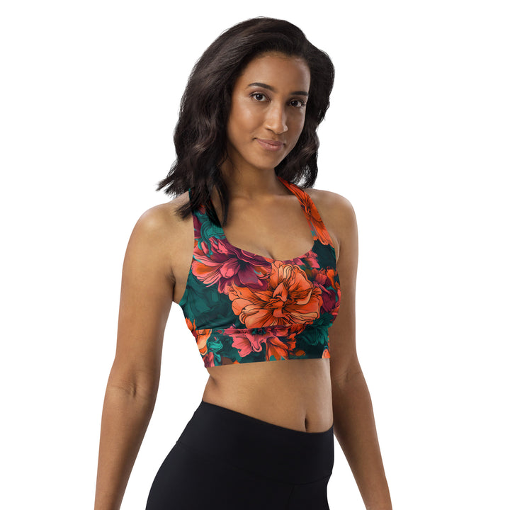[Floral Bloom] Emerald Bliss Longline Sports Bra Sports Bra The Hyper Culture