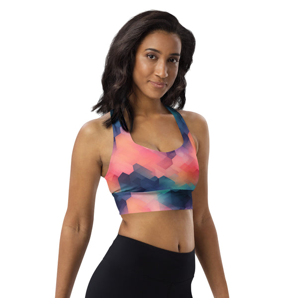 [GeoModa] Cubic Blush Longline Sports Bra Sports Bra The Hyper Culture