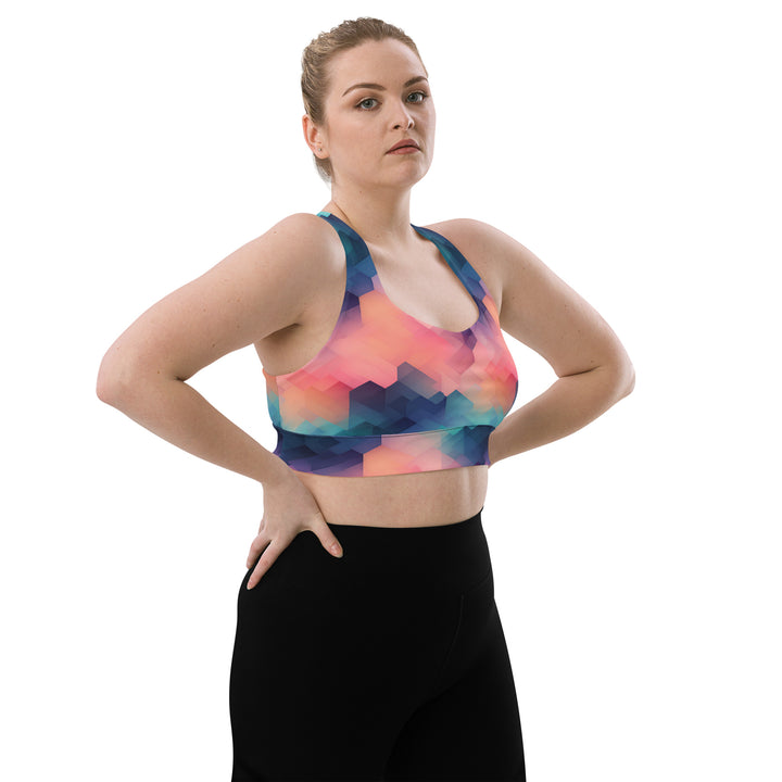 [GeoModa] Cubic Blush Longline Sports Bra Sports Bra The Hyper Culture