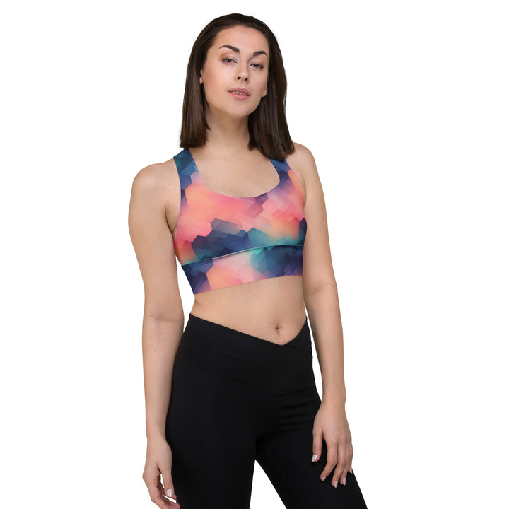 [GeoModa] Cubic Blush Longline Sports Bra Sports Bra The Hyper Culture