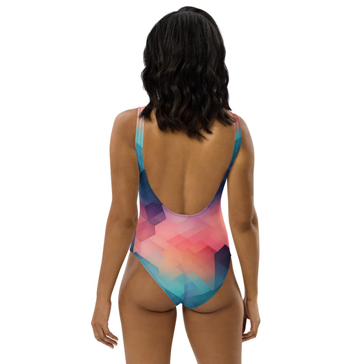 [GeoModa] Cubic Blush One-Piece Swimsuit Swimsuit The Hyper Culture