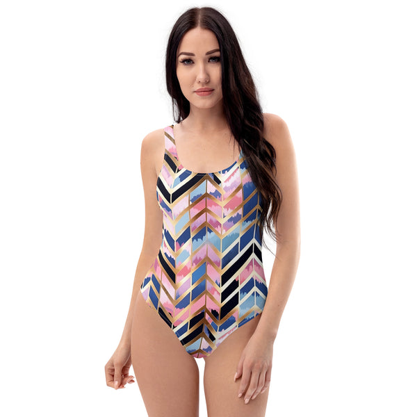 [GeoModa] Kleido Fishbone One-Piece Swimsuit Swimsuit The Hyper Culture