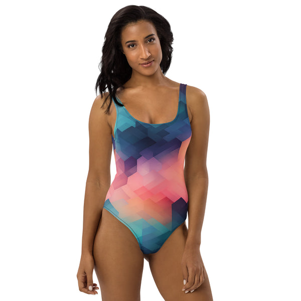 [GeoModa] Cubic Blush One-Piece Swimsuit Swimsuit The Hyper Culture