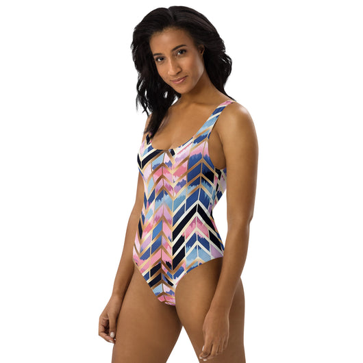 [GeoModa] Kleido Fishbone One-Piece Swimsuit Swimsuit The Hyper Culture