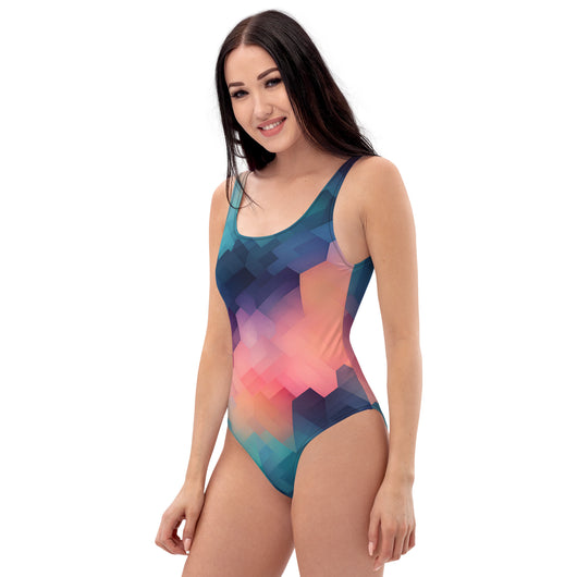 [GeoModa] Cubic Blush One-Piece Swimsuit Swimsuit The Hyper Culture