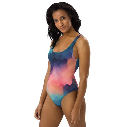 [GeoModa] Cubic Blush One-Piece Swimsuit Swimsuit The Hyper Culture