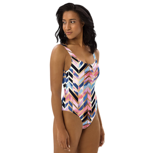 [GeoModa] Kleido Fishbone One-Piece Swimsuit Swimsuit The Hyper Culture