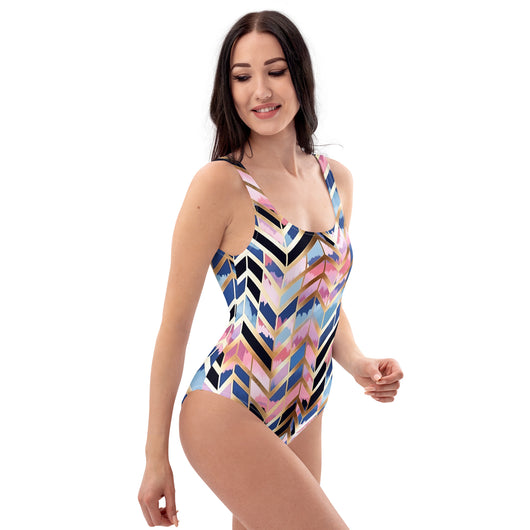 [GeoModa] Kleido Fishbone One-Piece Swimsuit Swimsuit The Hyper Culture