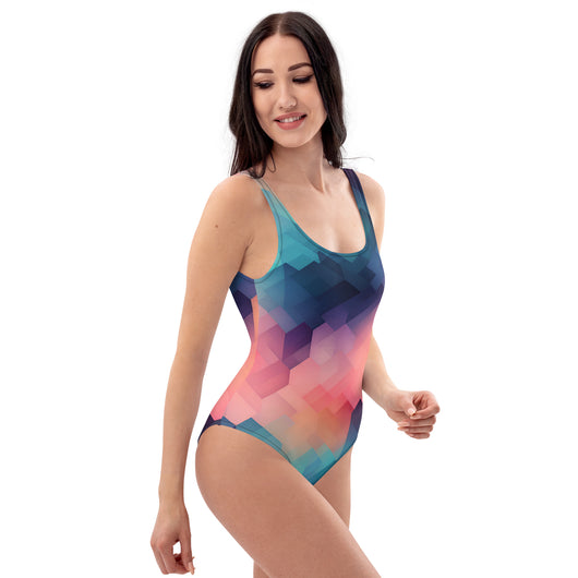 [GeoModa] Cubic Blush One-Piece Swimsuit Swimsuit The Hyper Culture