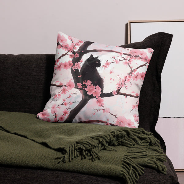 [Wild Side] Black Cat on Sakura Premium Pillow Case
