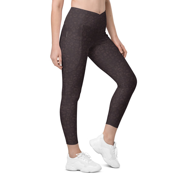 [Wild Side] Mocha Spots Crossover Leggings with Pockets