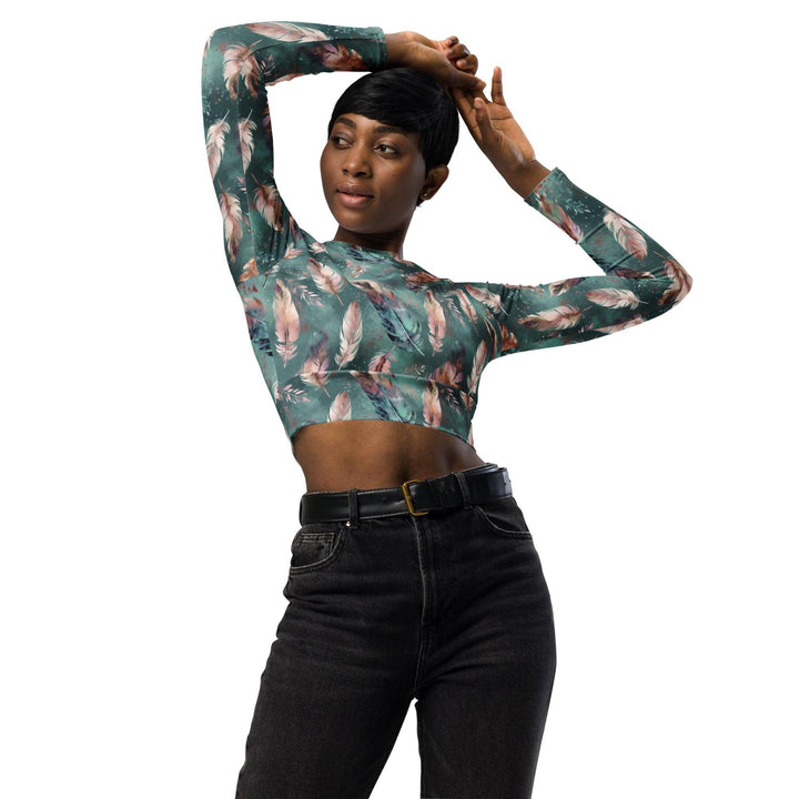[Gypsy Soul] Boho Teal Recycled long-sleeve crop top T-shirt The Hyper Culture