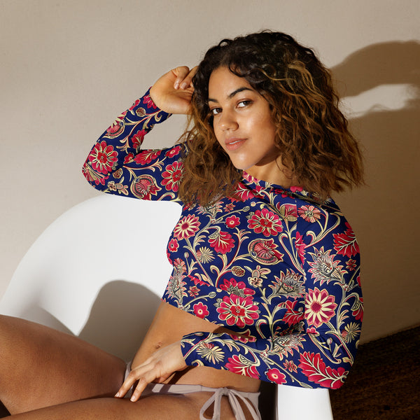 [Floral Bloom] Ruby Heritage Recycled Long-Sleeve Crop Top