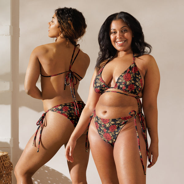 [Floral Bloom] Noir Rose Recycled String Bikini