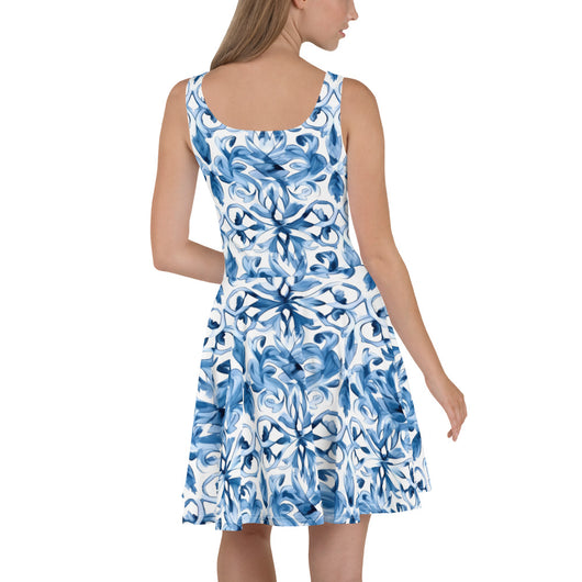 [Luxe Chic] Tapestry Blue Skater Dress Dress The Hyper Culture
