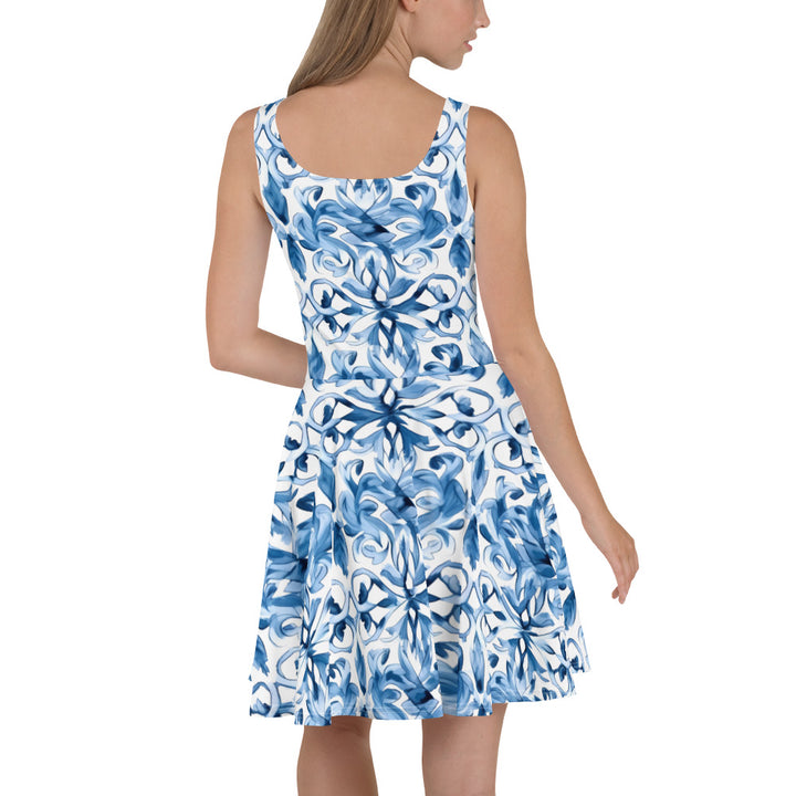 [Luxe Chic] Tapestry Blue Skater Dress Dress The Hyper Culture