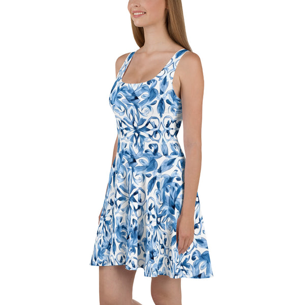 [Luxe Chic] Tapestry Blue Skater Dress Dress The Hyper Culture