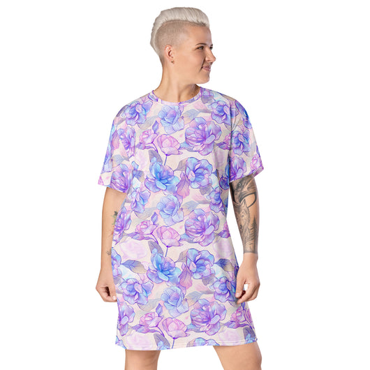 The Hyper Culture | Lilac Purple Floral Print T-shirt Dress