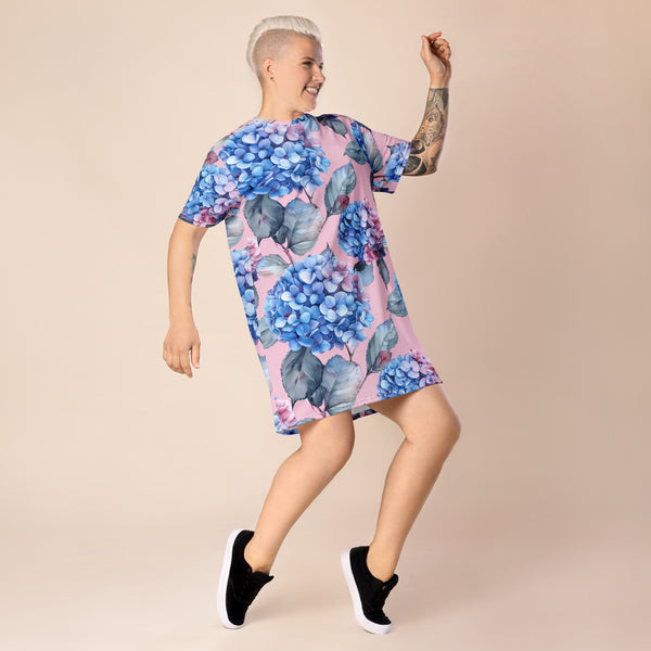 [Floral Bloom] Blushing Hydrangea T-shirt Dress