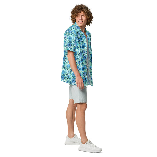 [Floral Bloom] Azure Meadow Unisex Button Shirt
