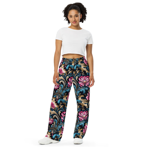 [Floral Bloom] Royal Flora Wide-Leg Pants Pants The Hyper Culture