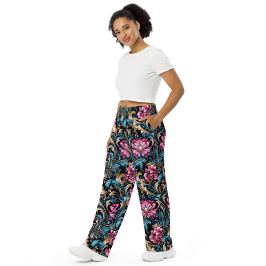 [Floral Bloom] Royal Flora Wide-Leg Pants Pants The Hyper Culture