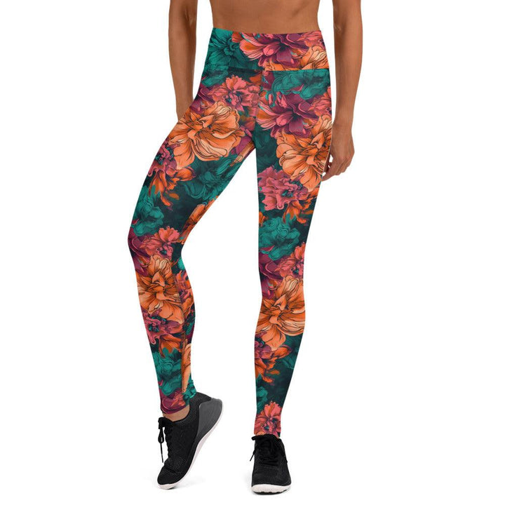 [Floral Bloom] Emerald Bliss Yoga Leggings Leggings The Hyper Culture