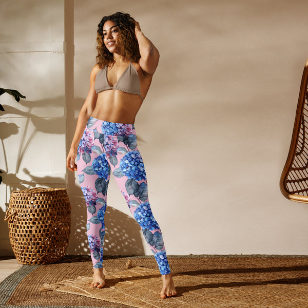 [Floral Bloom] Blushing Hydrangea Yoga Leggings