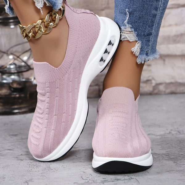 Round Toe Knit Detail Slip On Shoes