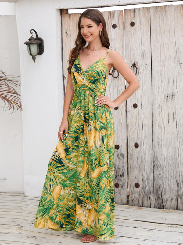 Floral Printed Surplice Spaghetti Strap Dress