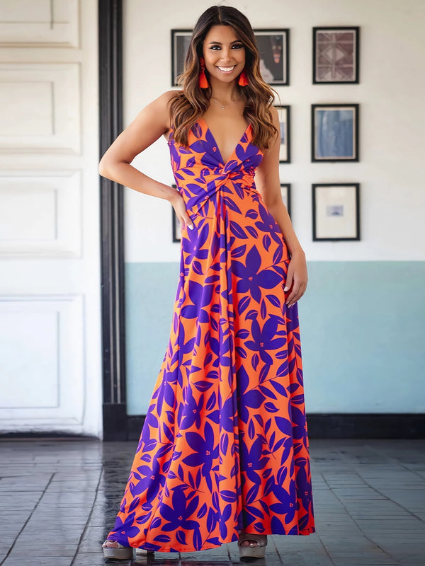 Floral Twisted Printed V-Neck Cami Dress
