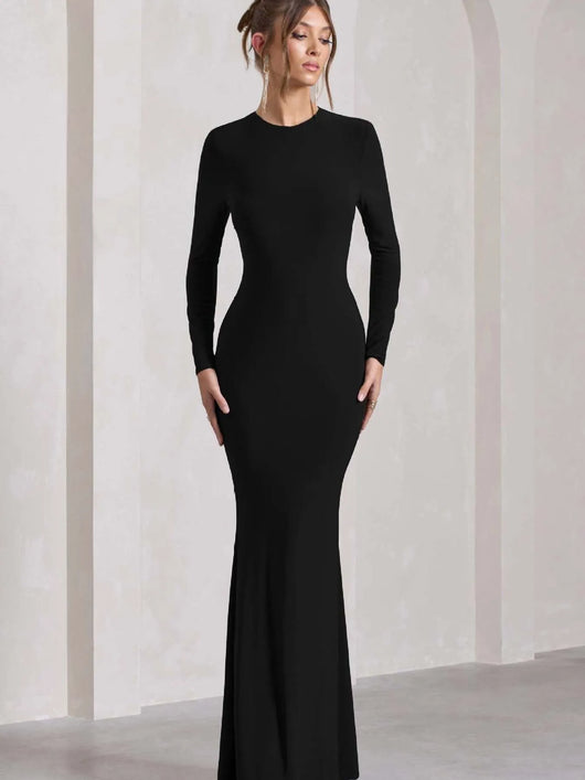 Round Neck Long Sleeve Bodycon Maxi Dress The Hyper Culture Round Neck Long Sleeve Bodycon Maxi Dress The Hyper Culture