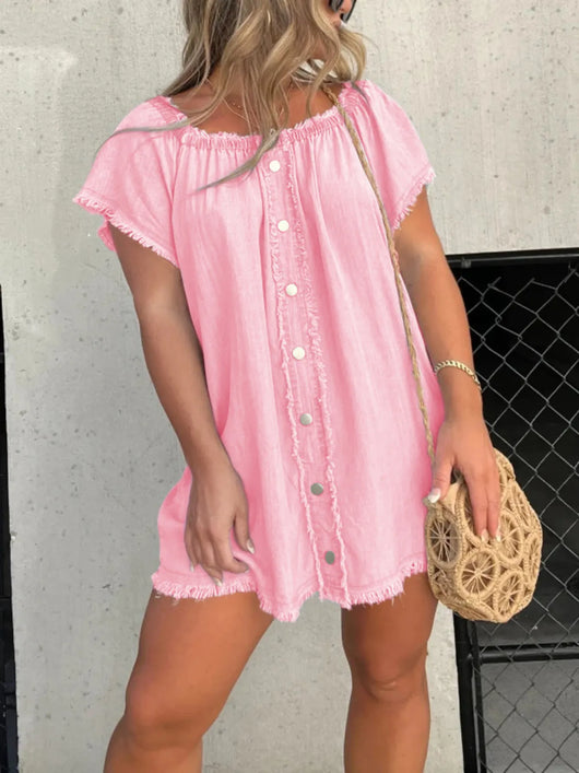 pink denim dress plus size Unique Bargains Women's Plus Size Adjustable Straps Pockets Denim Dress 4X Hot Pink, Size: 4XL