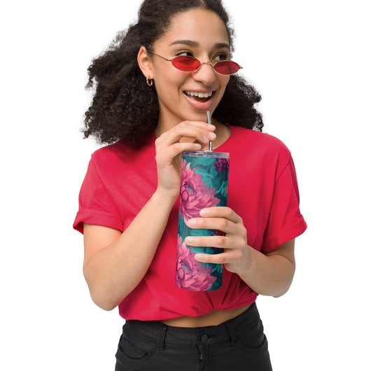 [Floral Bloom] Pink Dahlia Stainless steel tumbler Tumblers The Hyper Culture