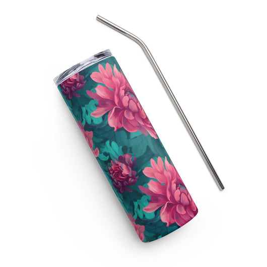 [Floral Bloom] Pink Dahlia Stainless steel tumbler Tumblers The Hyper Culture