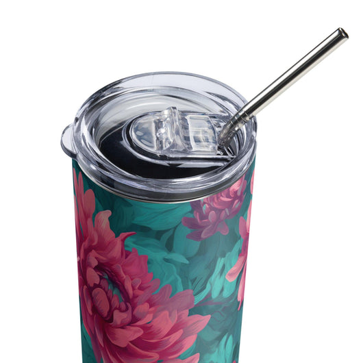 [Floral Bloom] Pink Dahlia Stainless steel tumbler Tumblers The Hyper Culture