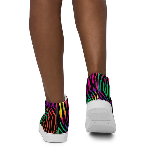 [Wild Side] Neon Zebra Women’s High Top Canvas Shoes Shoes The Hyper Culture