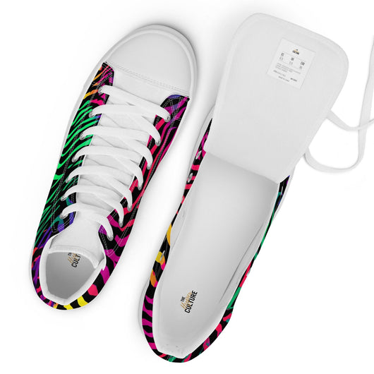 [Wild Side] Neon Zebra Women’s High Top Canvas Shoes Shoes The Hyper Culture