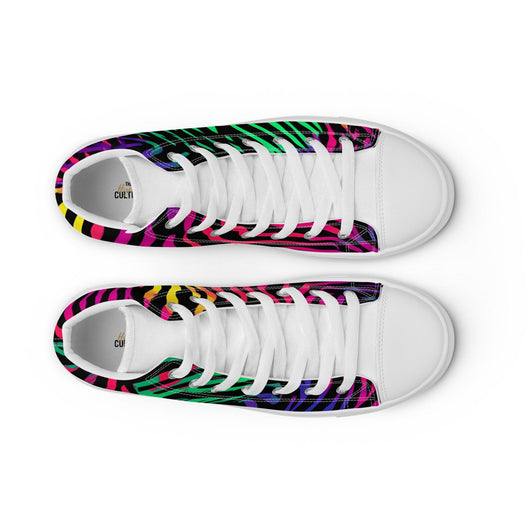 [Wild Side] Neon Zebra Women’s High Top Canvas Shoes Shoes The Hyper Culture
