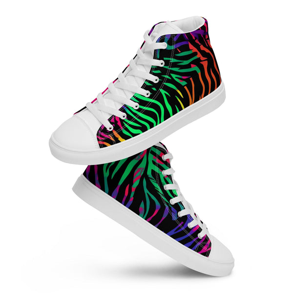 [Wild Side] Neon Zebra Women’s High Top Canvas Shoes Shoes The Hyper Culture