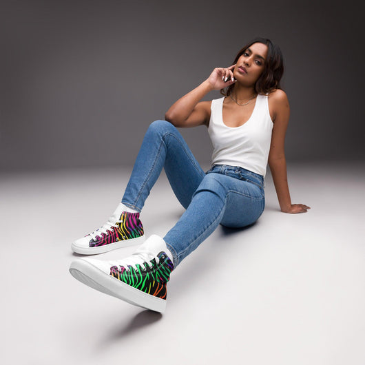 [Wild Side] Neon Zebra Women’s High Top Canvas Shoes Shoes The Hyper Culture