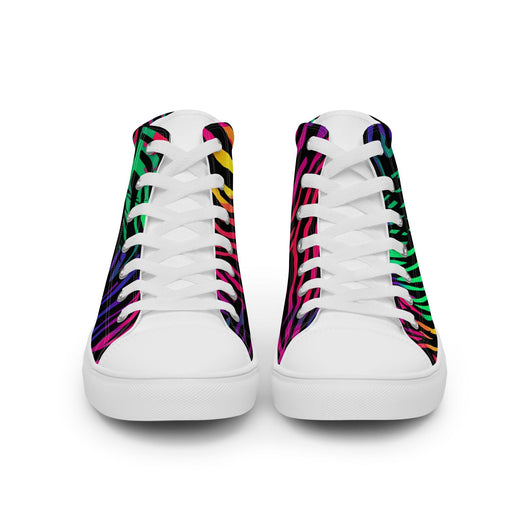 [Wild Side] Neon Zebra Women’s High Top Canvas Shoes Shoes The Hyper Culture