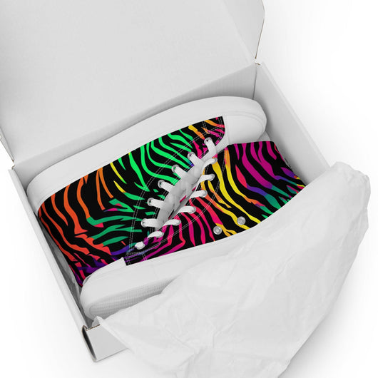 [Wild Side] Neon Zebra Women’s High Top Canvas Shoes Shoes The Hyper Culture