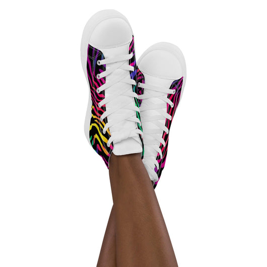 [Wild Side] Neon Zebra Women’s High Top Canvas Shoes Shoes The Hyper Culture