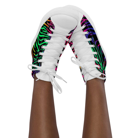 [Wild Side] Neon Zebra Women’s High Top Canvas Shoes Shoes The Hyper Culture