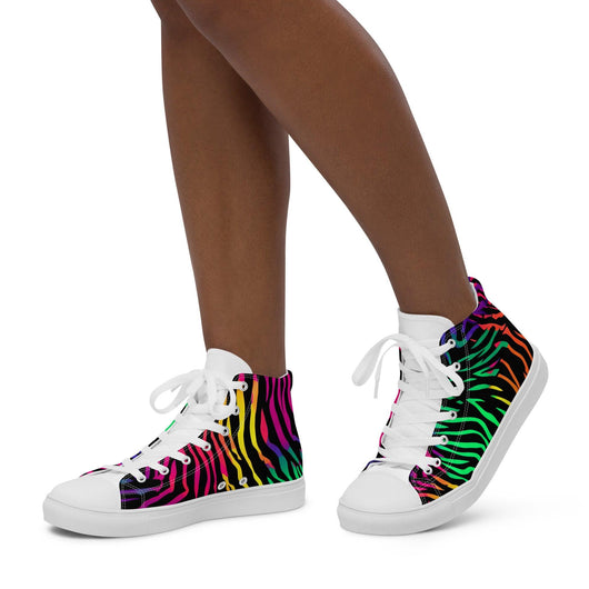[Wild Side] Neon Zebra Women’s High Top Canvas Shoes Shoes The Hyper Culture